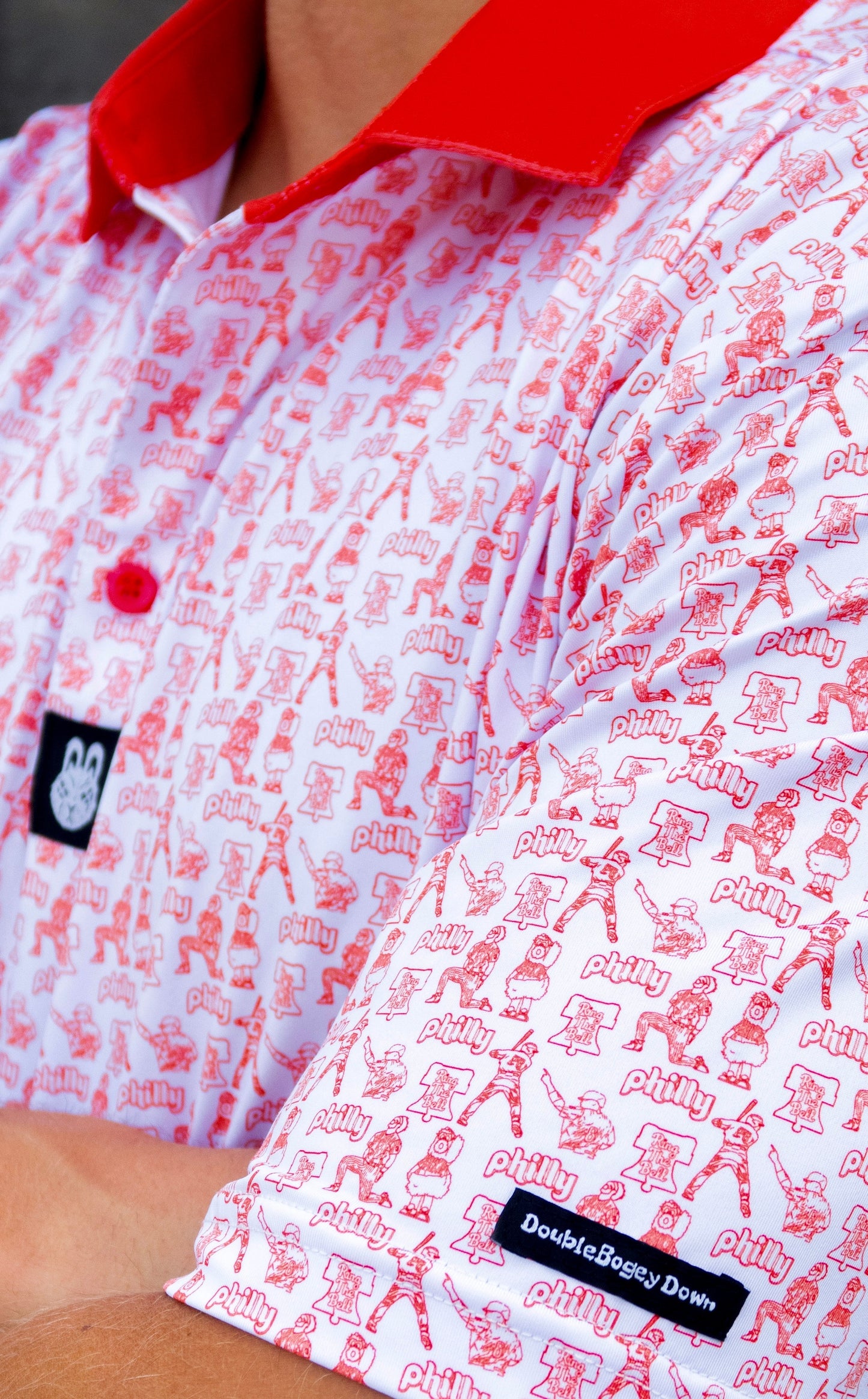 Side view of The South Philly Sandlot golf polo showing sleeve design and athletic cut