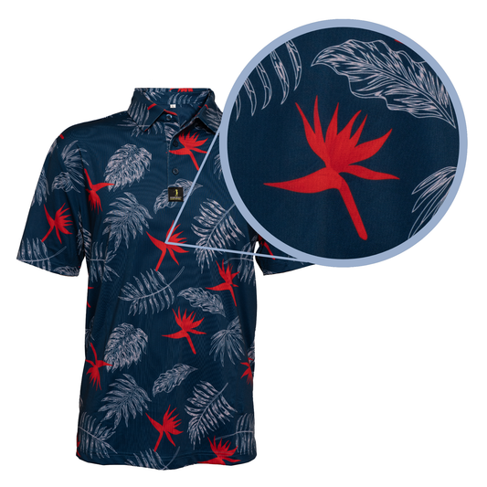 Close-up of Bahama Mama polo fabric – soft, moisture-wicking material designed for comfort, flexibility, and breathability on and off the course.