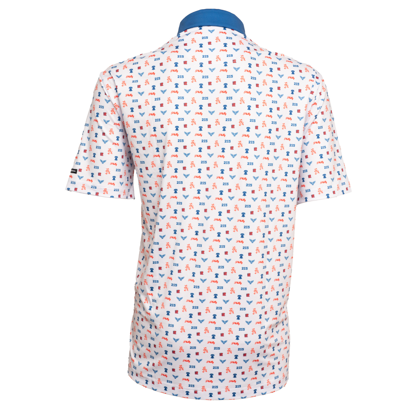 Back view of The Philly Phrenetic golf polo, showcasing the clean, athletic fit and breathable performance fabric with subtle Philadelphia-themed details, designed for both comfort and style on the course.