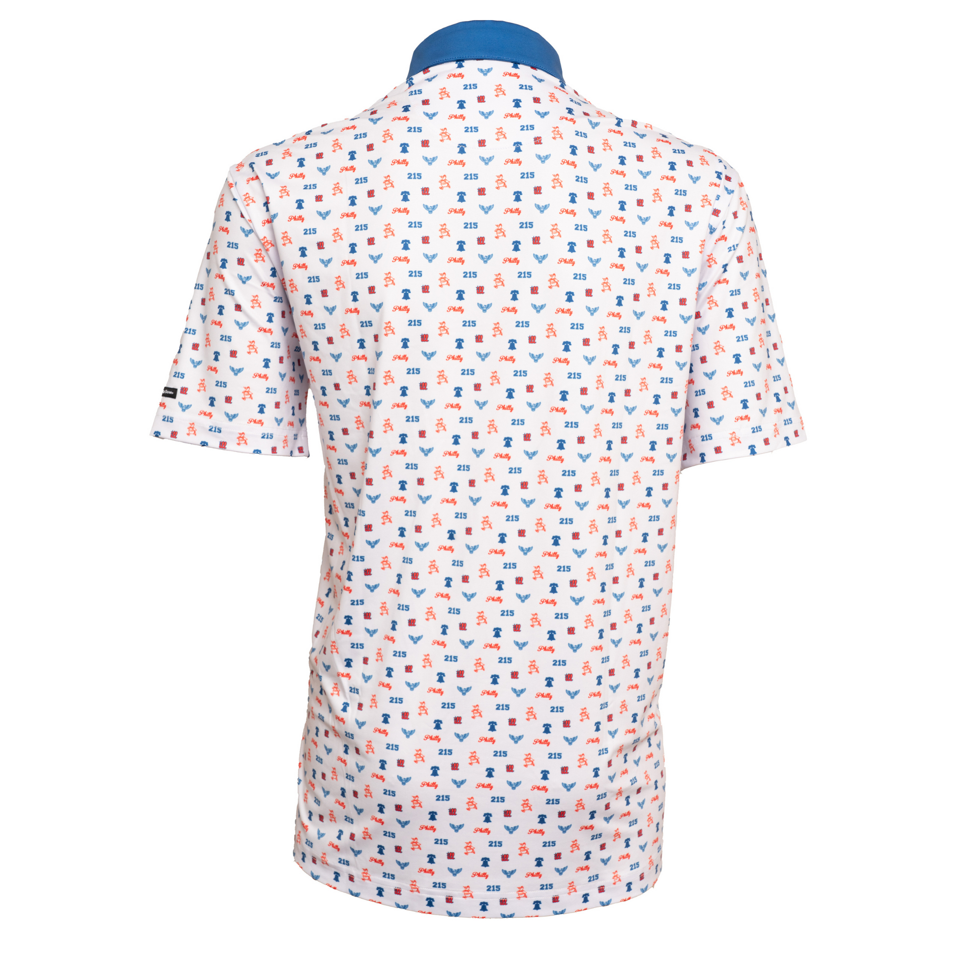 Back view of The Philly Phrenetic golf polo, showcasing the clean, athletic fit and breathable performance fabric with subtle Philadelphia-themed details, designed for both comfort and style on the course.