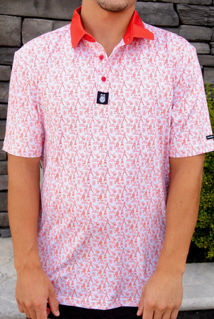 Front view of The South Philly Sandlot golf polo with Philadelphia baseball-inspired style and performance fit
