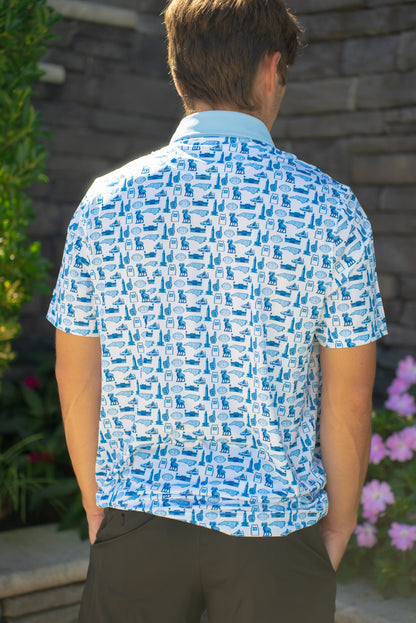 Back view of the Chapel Hill Hangtime golf polo featuring clean seams, lightweight fabric, and subtle nods to UNC and MJ hangtime style.